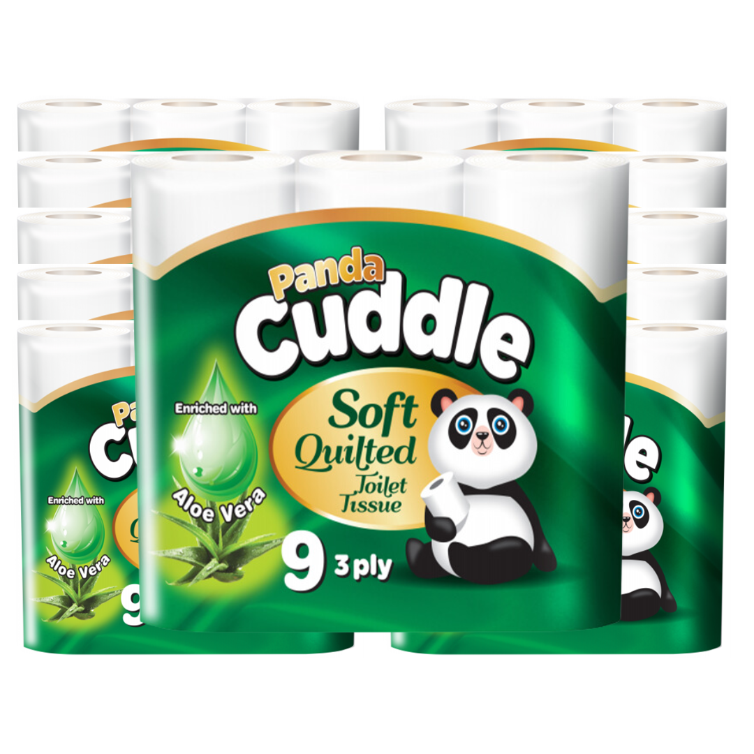 Panda Cuddle Aloe Vera Soft Quilted 3 Ply 160 Sheets Toilet Tissue Rolls 90 Rolls 45*2 Panda Cuddle Aloe Vera Soft Quilted 3 Ply 160 Sheets Toilet Tissue Rolls 90 Rolls 45*2